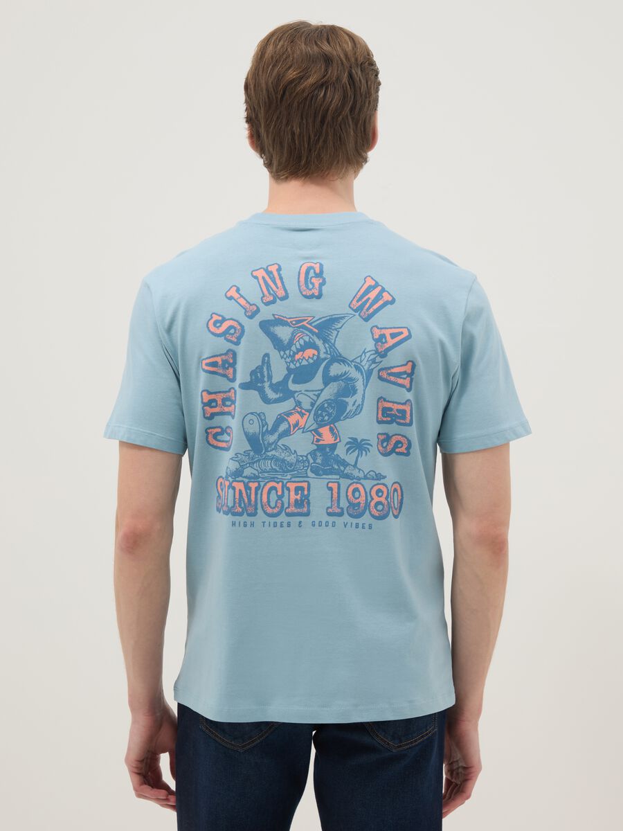 Blue short-sleeve pure cotton T-shirt with print, relaxed fit_2