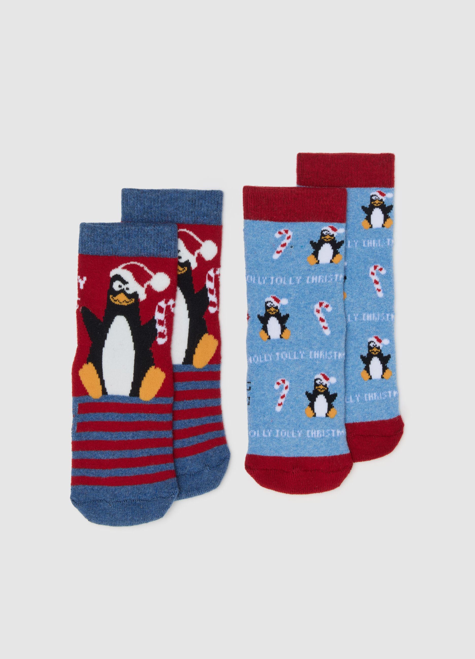 Two-pack Christmas non-slip socks for children in multicoloured cotton blend
