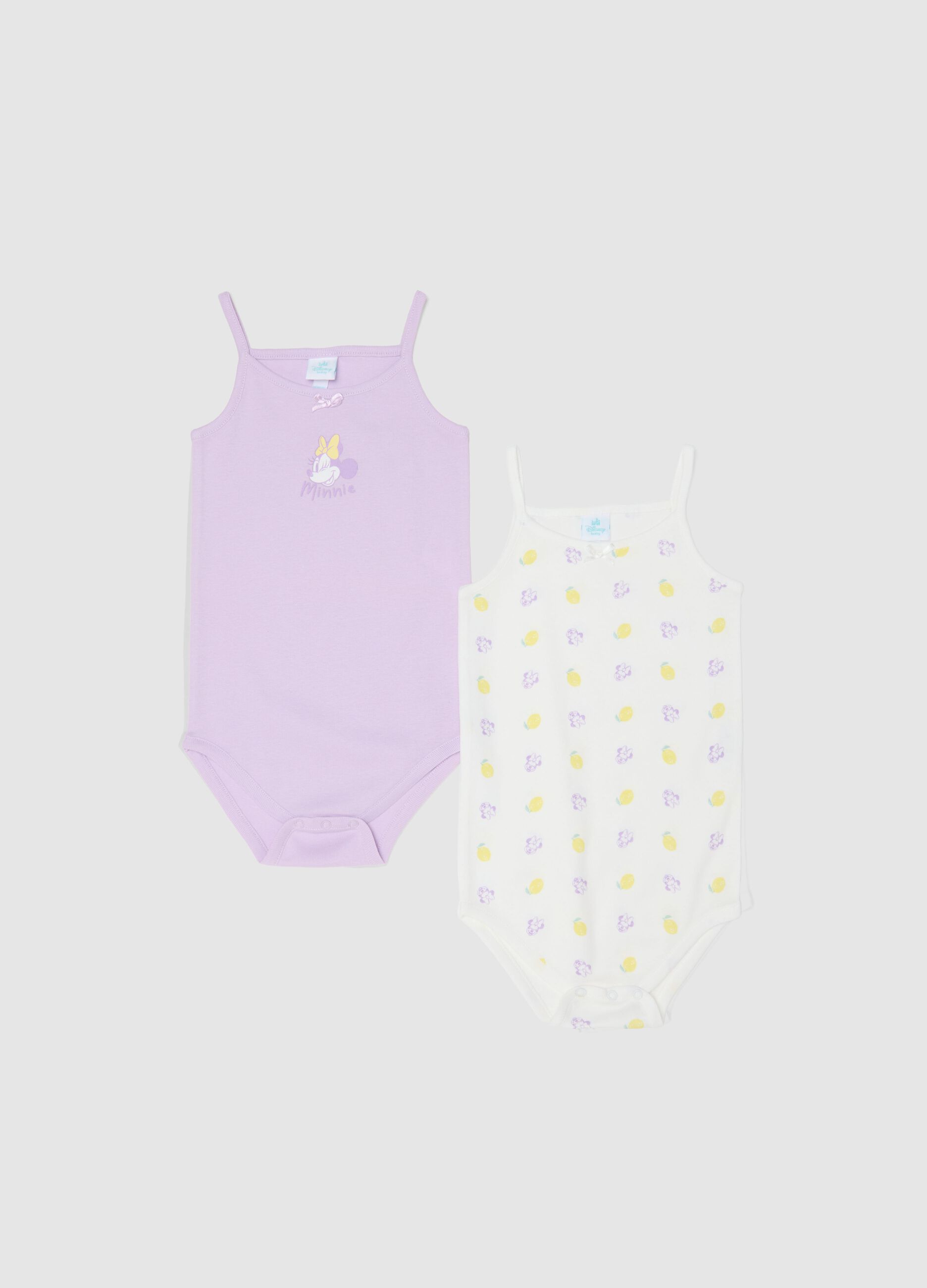 Lot de 2 bodies b&eacute;b&eacute; fille en pur coton multicolores sans manches avec Minnie