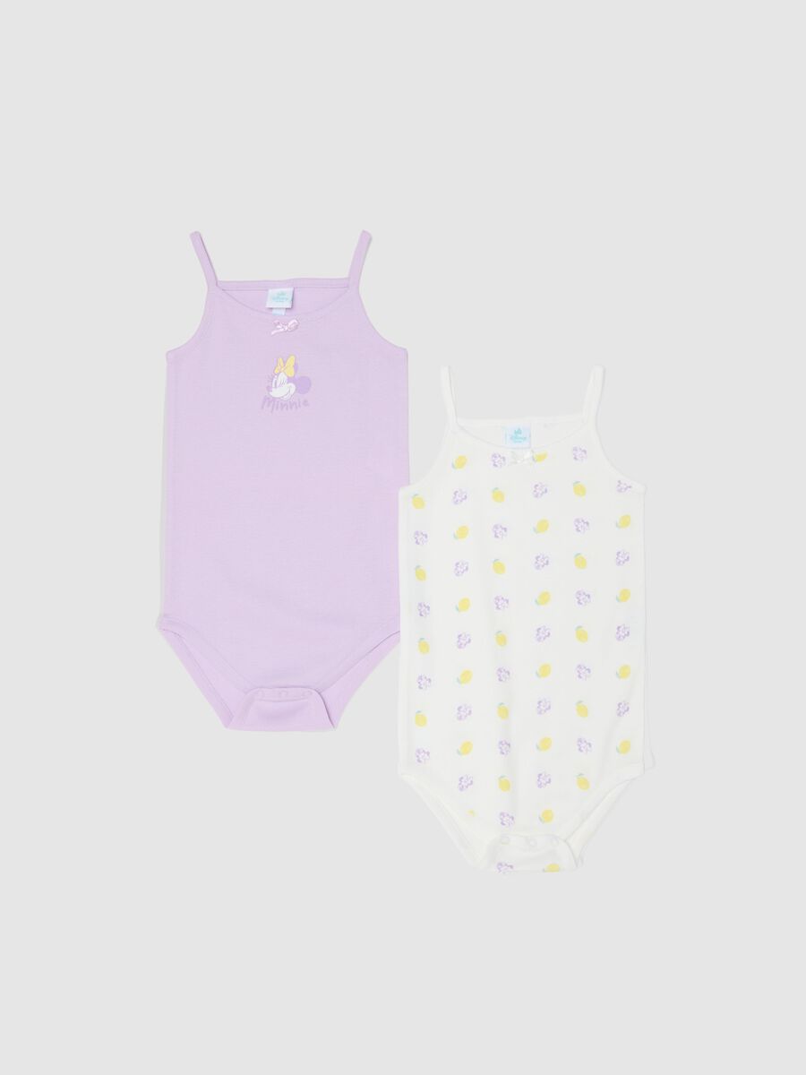 Lot de 2 bodies b&eacute;b&eacute; fille en pur coton multicolores sans manches avec Minnie_0