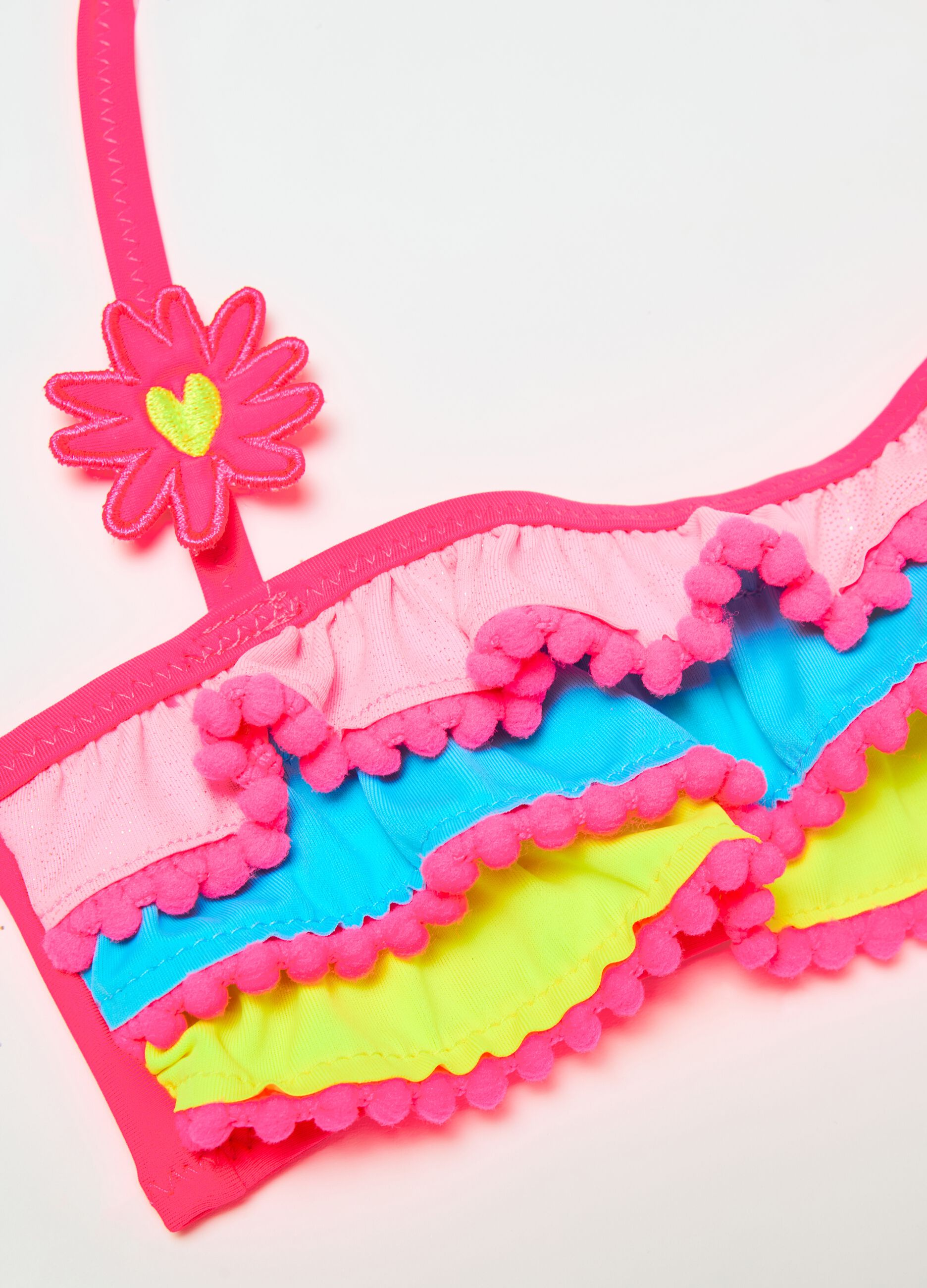 Multicoloured bikini with pompoms