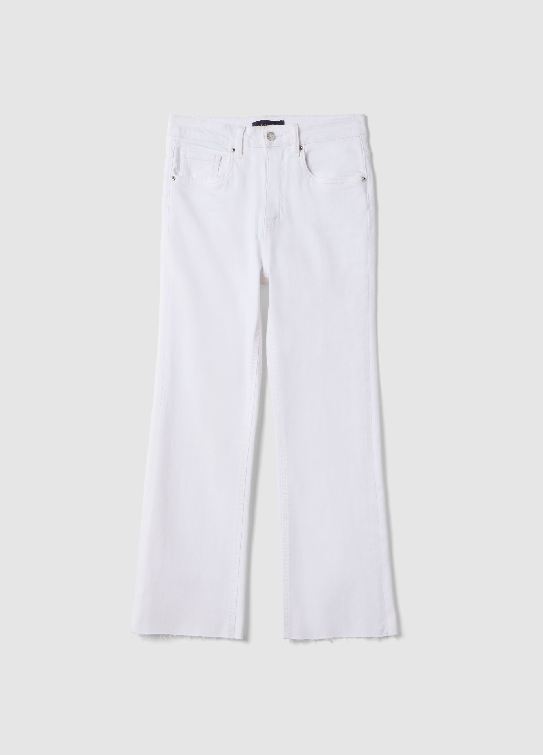 White Stretch Cotton Flare Jeans