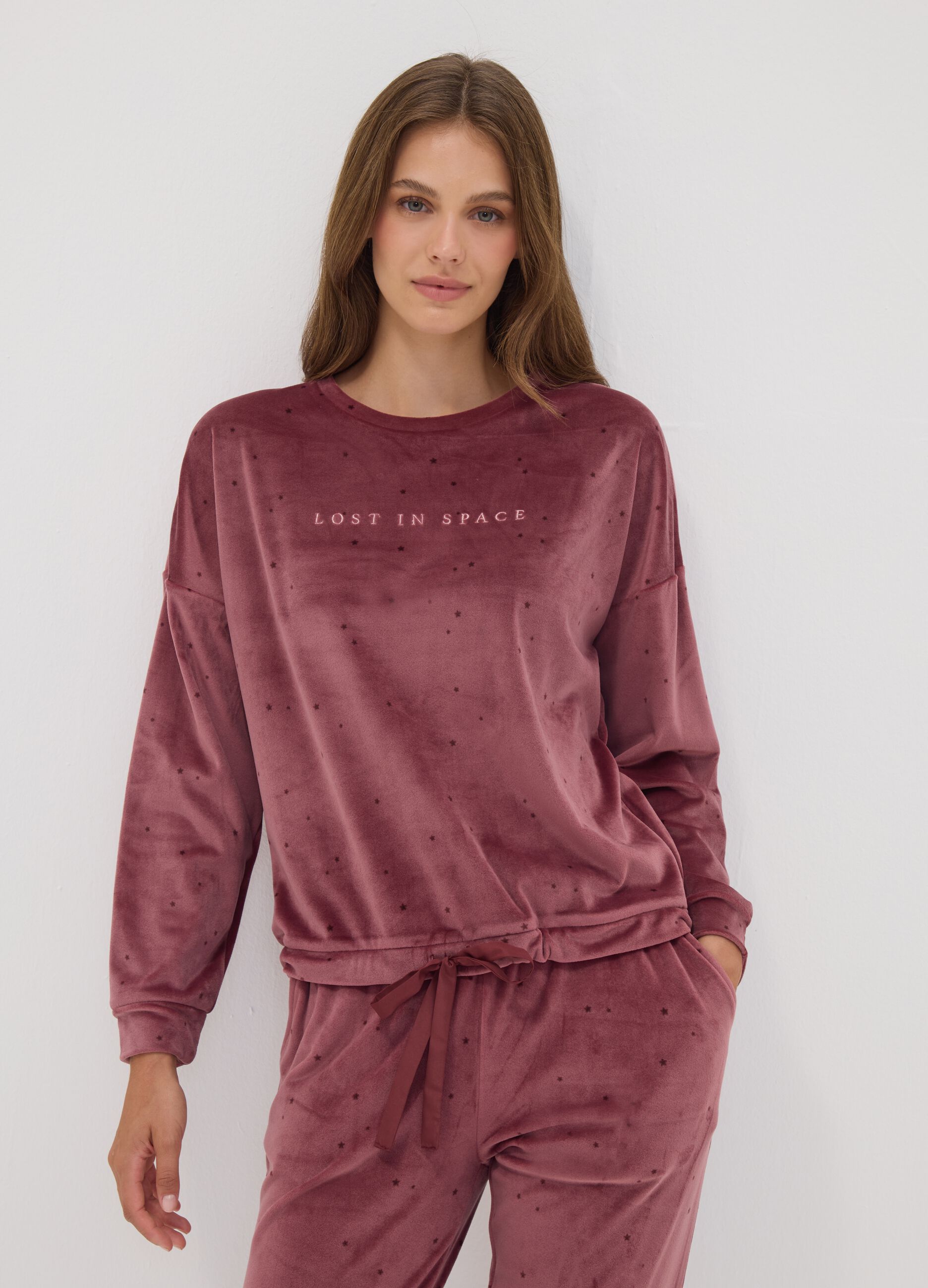 Rosafarbenes Pyjama-Sweatshirt aus Stretchmaterial mit Sternchen