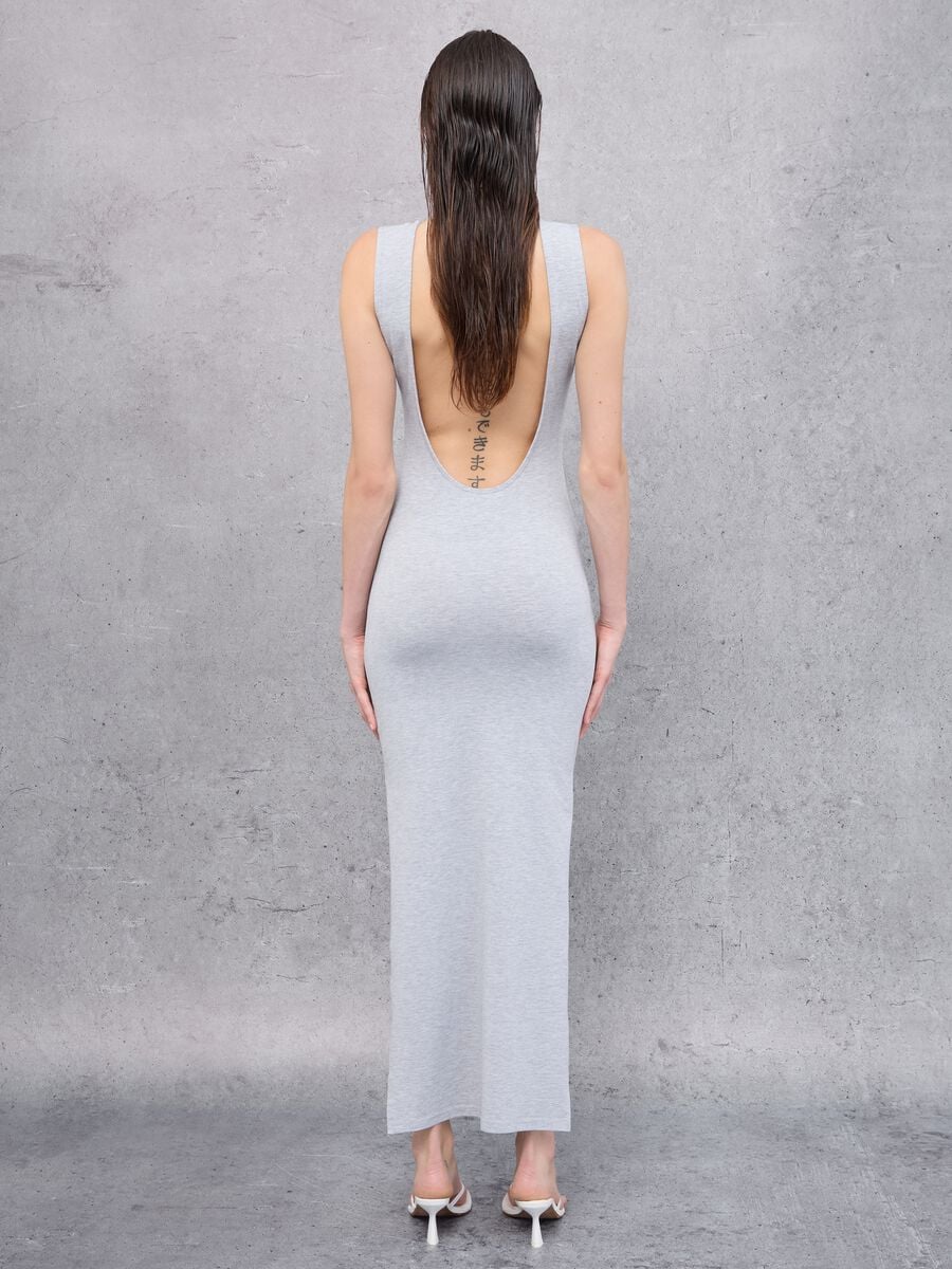 Grey Melange Backless Long Dress _3