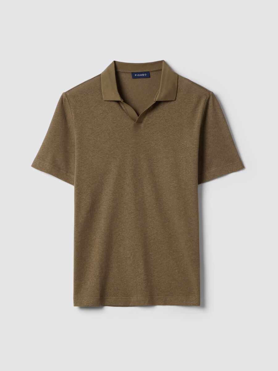 Brown regular fit linen and cotton blend polo_4