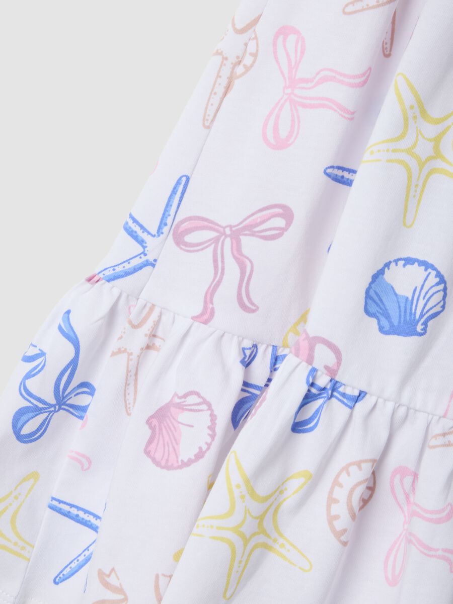 White pure cotton girls&rsquo; dress, regular fit, with seaside prints_3