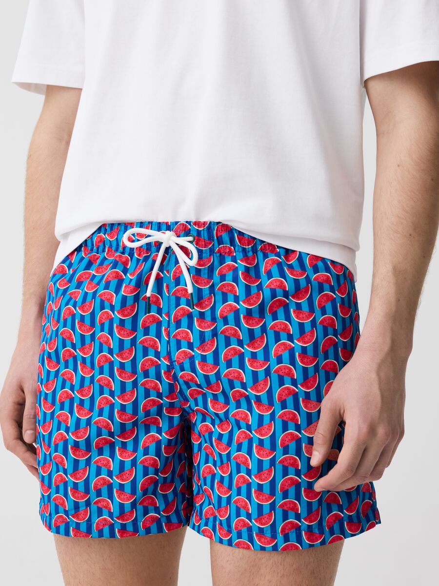 Striped swimming trunks with watermelon print_2