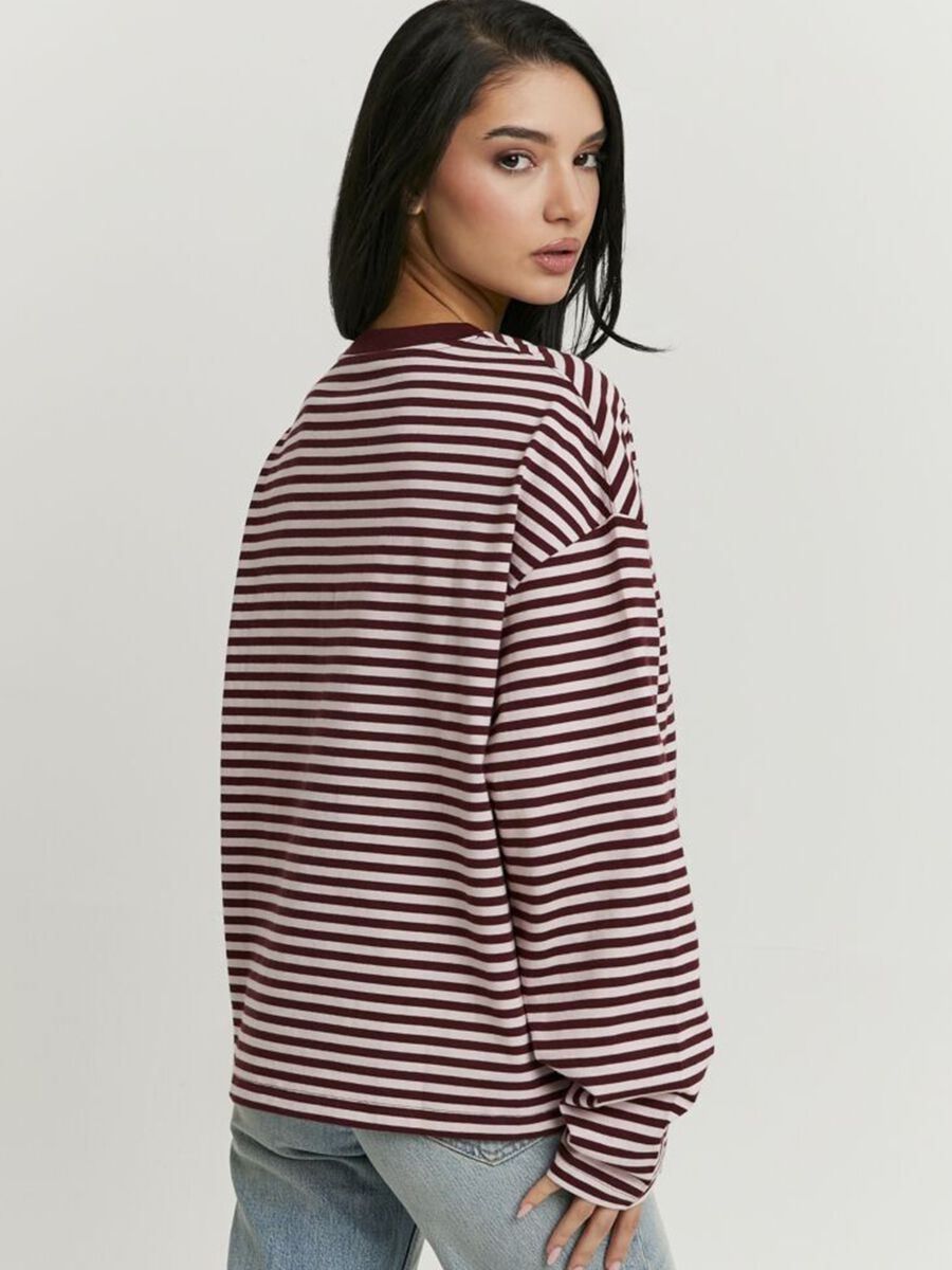 Langarmshirt mit bordeauxfarbenen Streifen aus 100% Baumwolle, Regular Fit_1