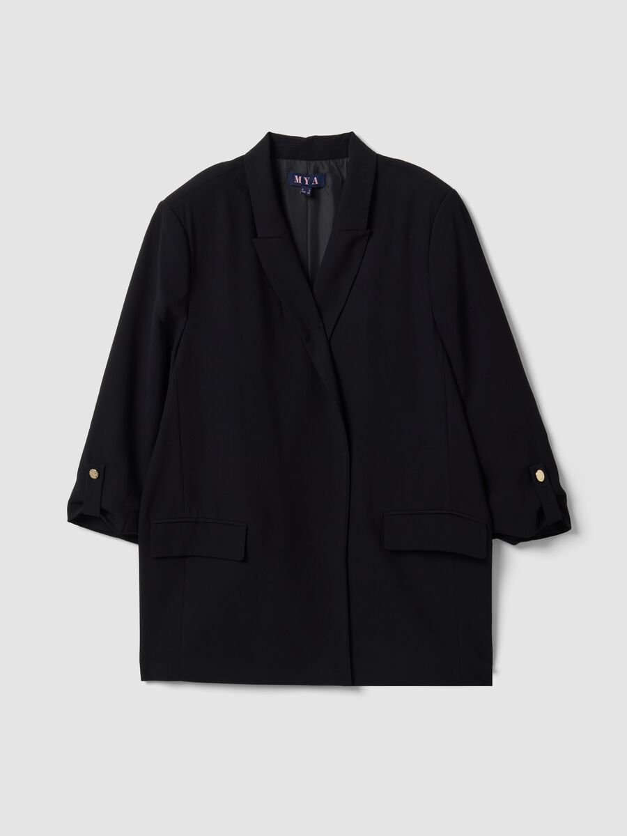 Black regular-fit blazer with lining and classic lapels_0