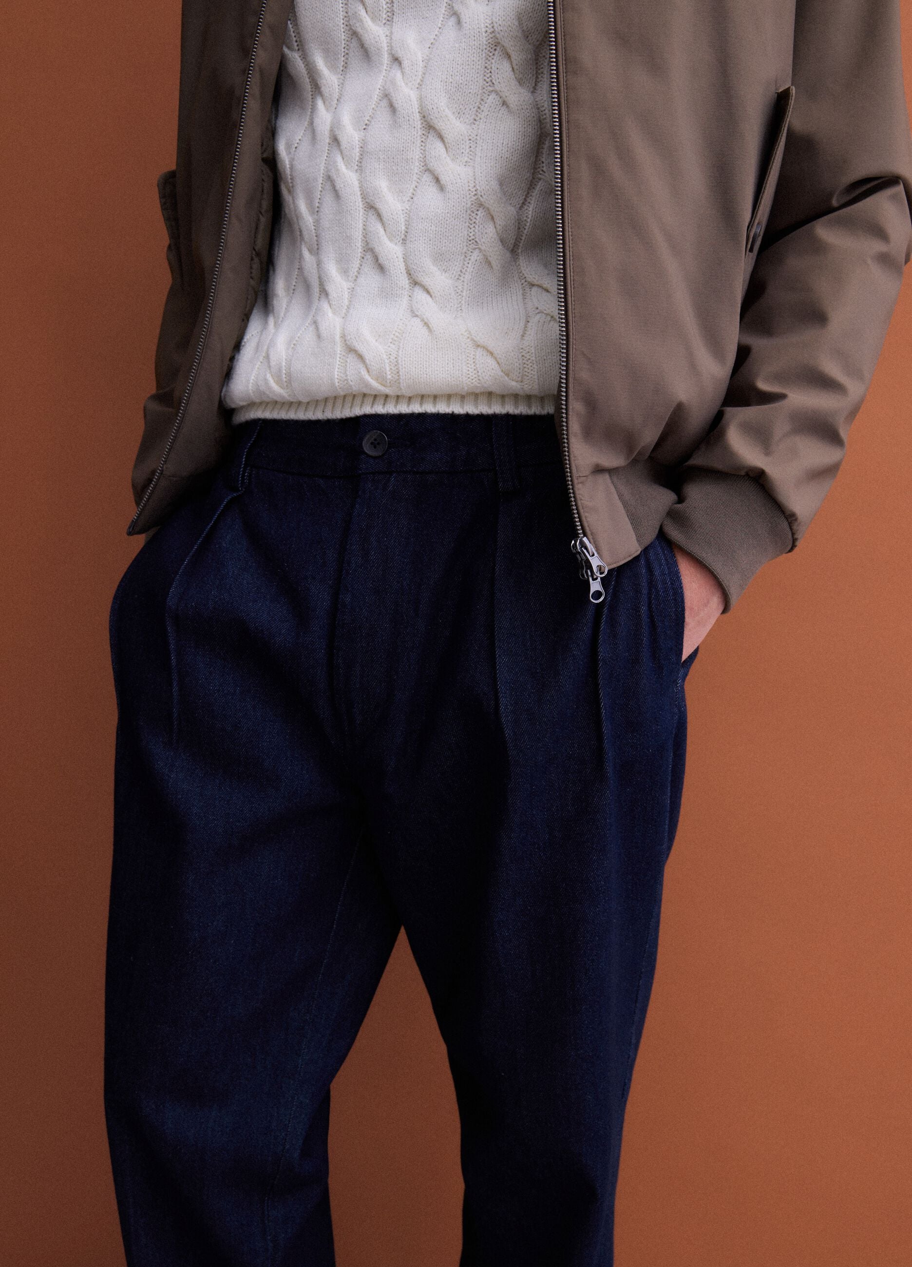 Jeans chino blu in puro cotone baggy fit