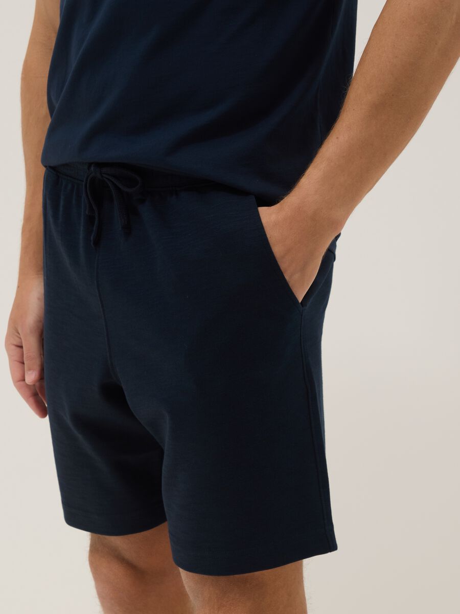 Blue cotton-blend pyjama shorts, regular fit_3