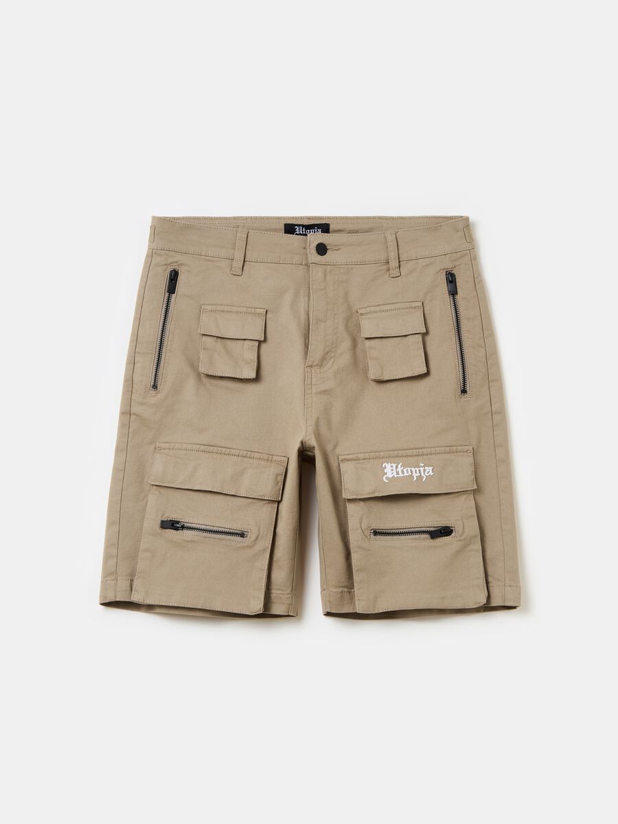 UTOPJA FOR THE SEA BEYOND cargo Bermuda shorts with logo embroidery_0