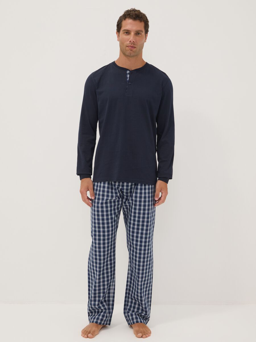 Navy organic cotton pyjamas with grandad collar, regular fit_0