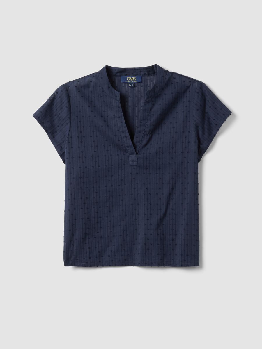 Blue pure cotton regular fit blouse with deep V transparency_4