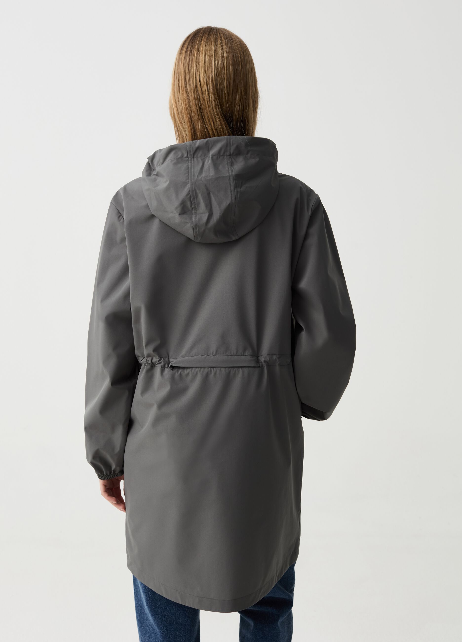 Long waterproof jacket with hood