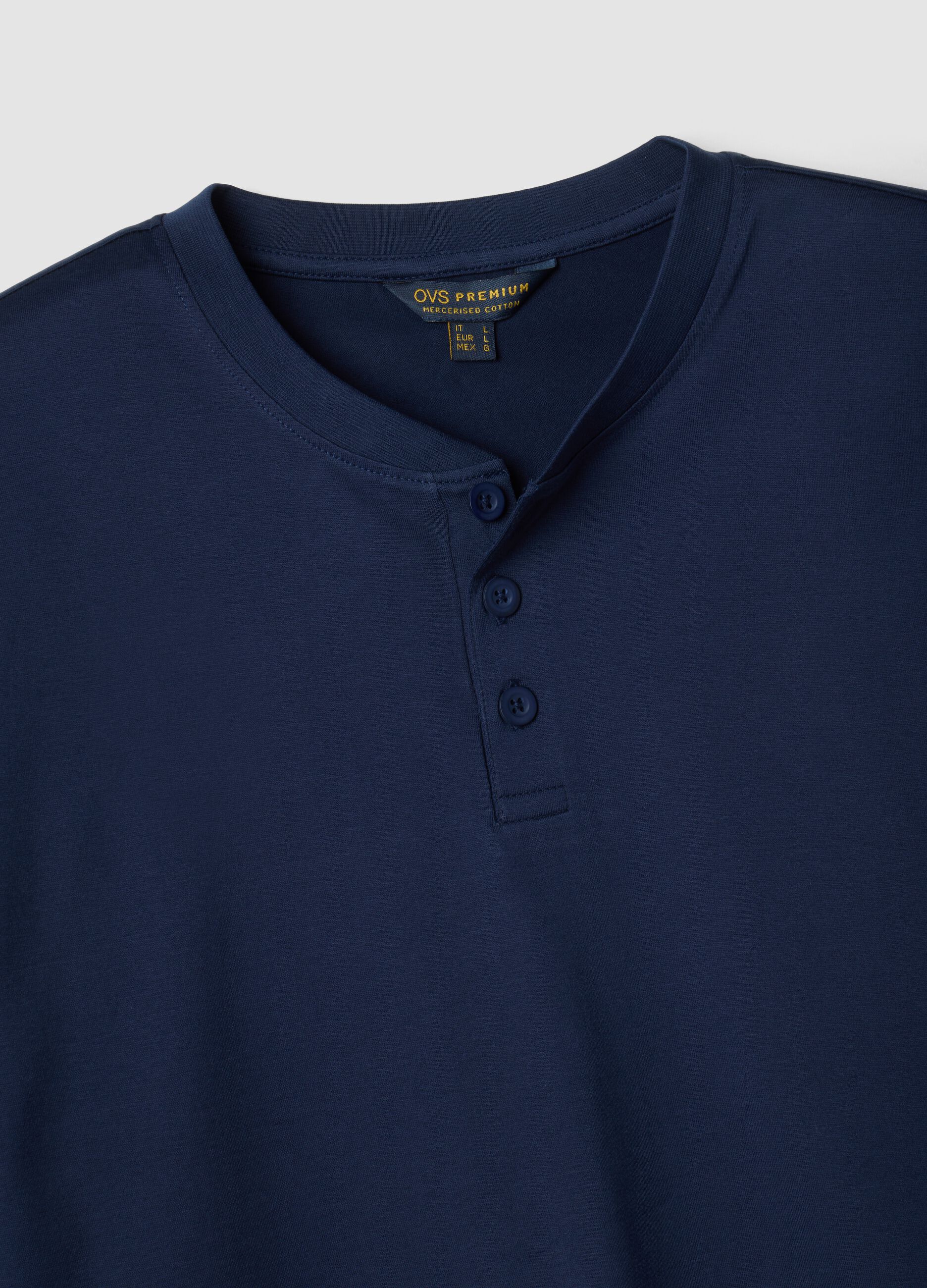 Blue pure organic cotton pyjamas with Henley neckline, regular fit