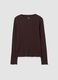 T-shirt marrone in puro cotone a maniche lunghe girocollo regular fit_4