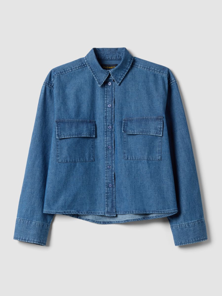Regular fit blue denim pure cotton shirt_0