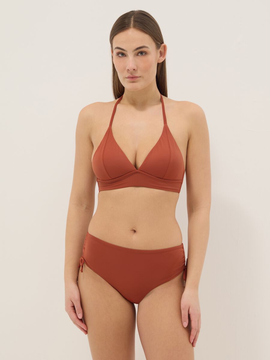 Orange stretch bikini bottoms with ruched side detailing_0