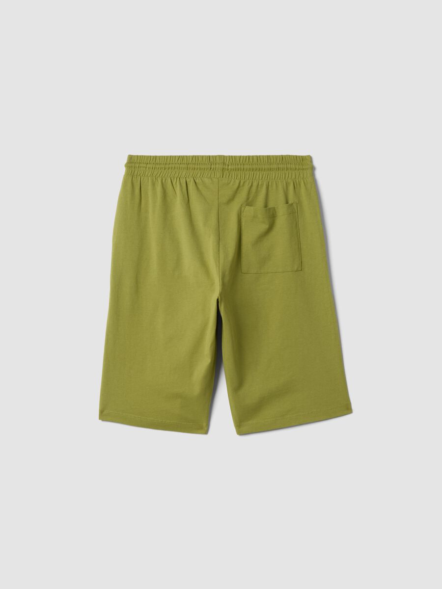 Green organic cotton Bermuda shorts with elasticated waist_1