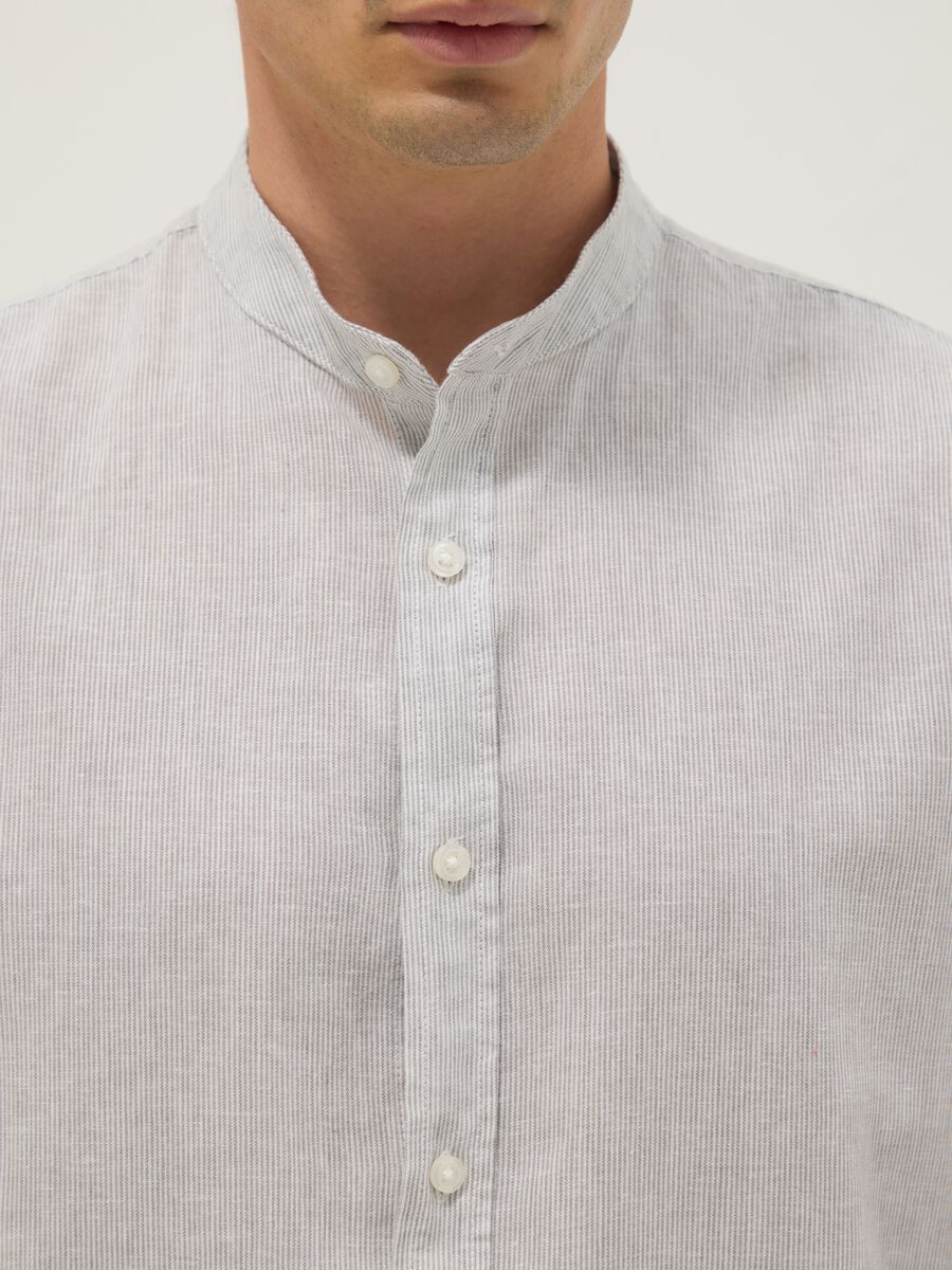 Multicolour striped shirt with mandarin collar in linen-cotton blend regular fit_4