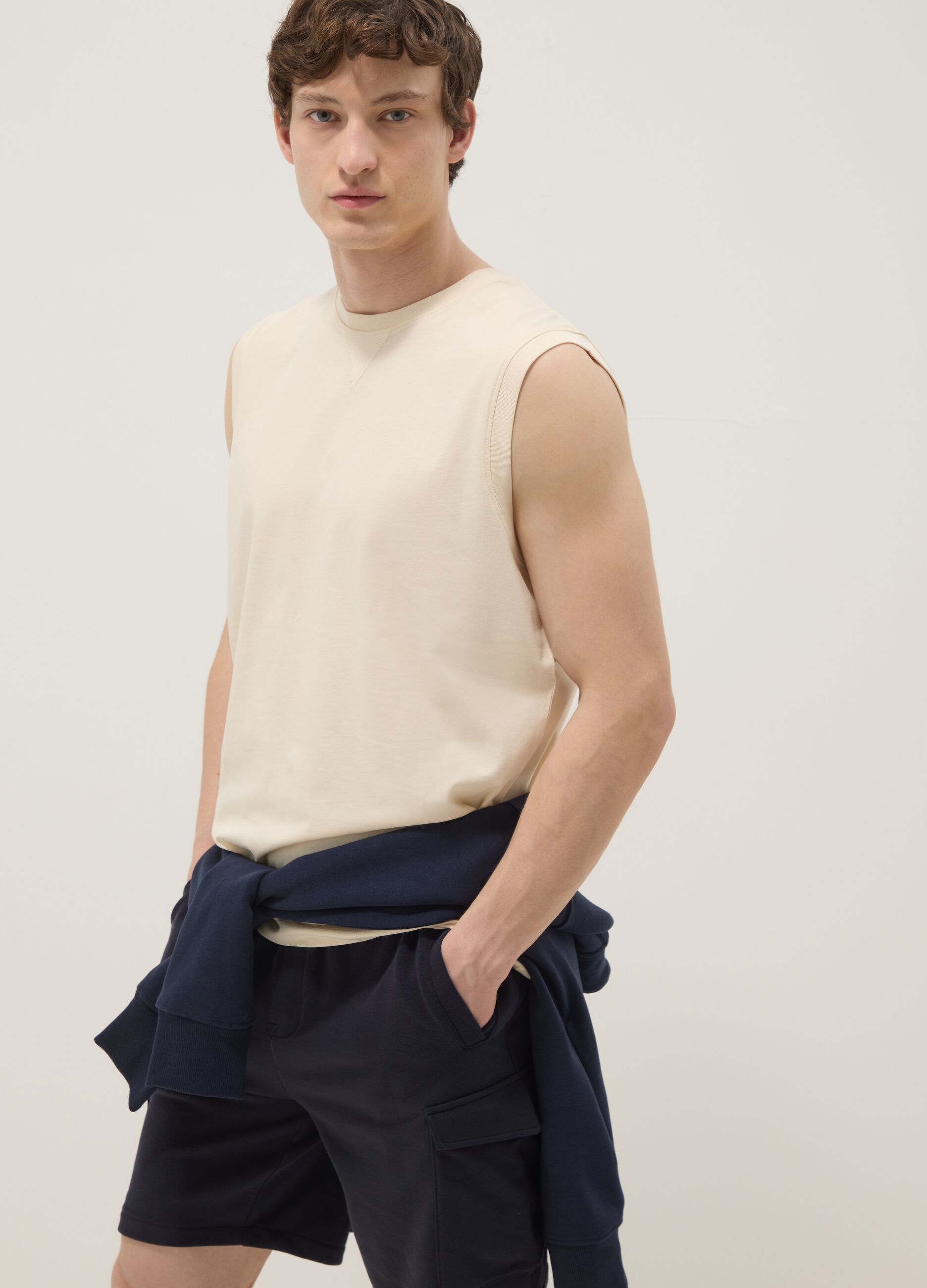 Beige pure cotton vest