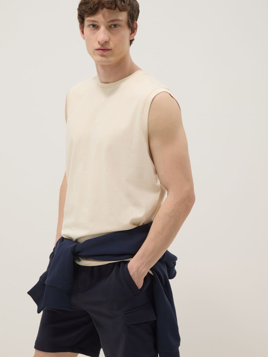 Beige pure cotton vest_0