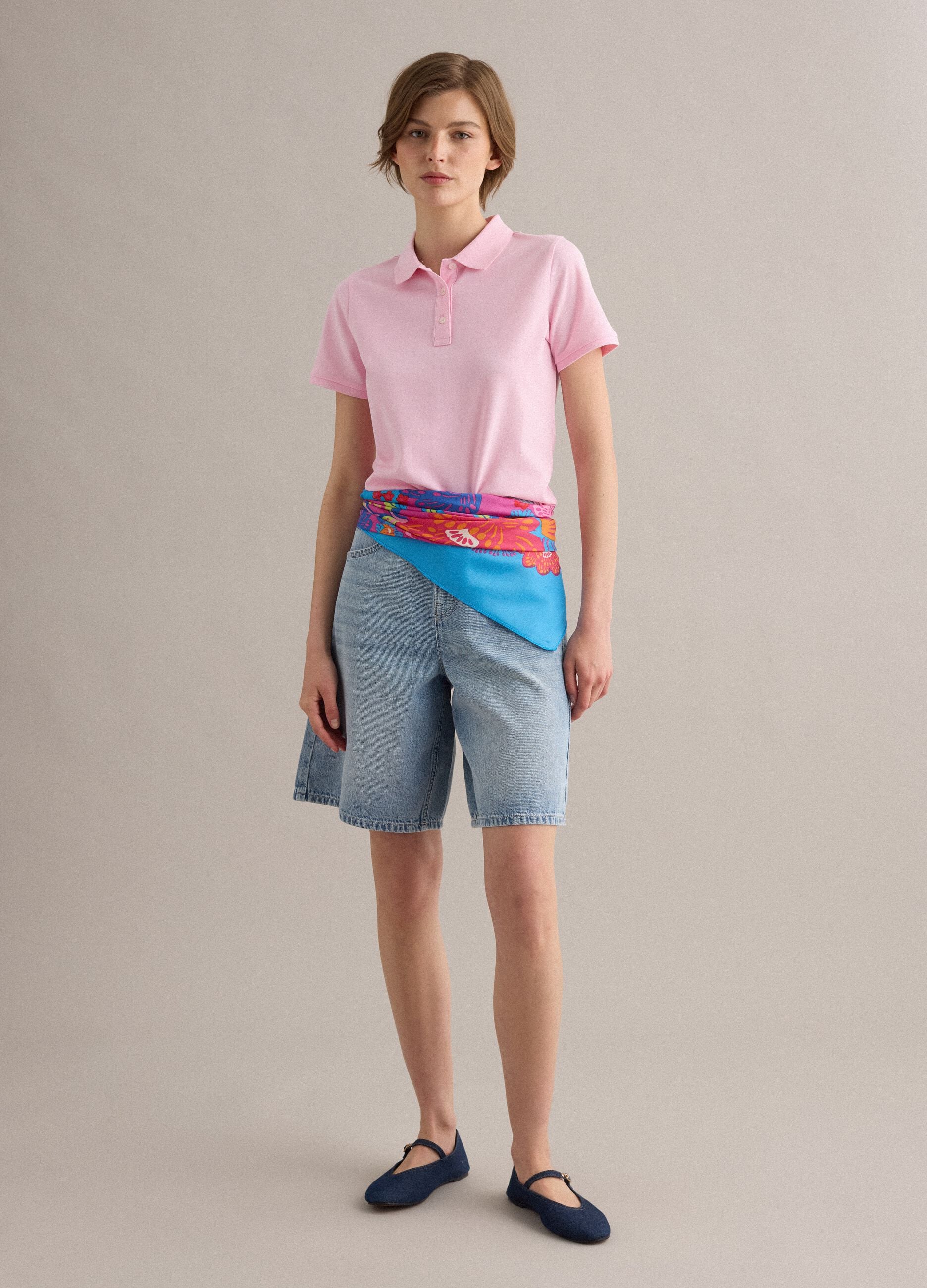 Polo en algod&oacute;n org&aacute;nico rosa corte regular