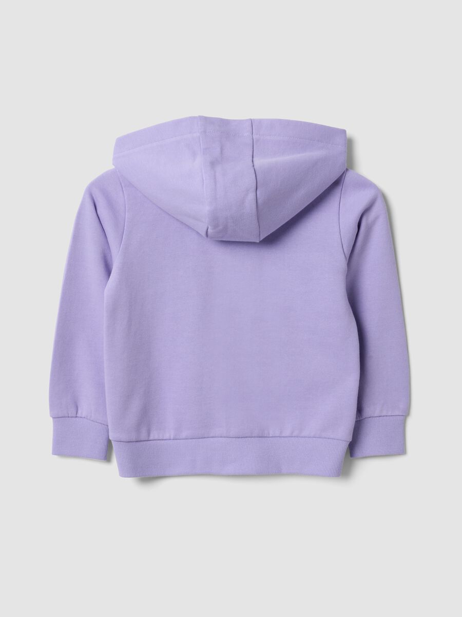 Purple organic cotton hooded sweatshirt with star, regular fit for baby girl_1