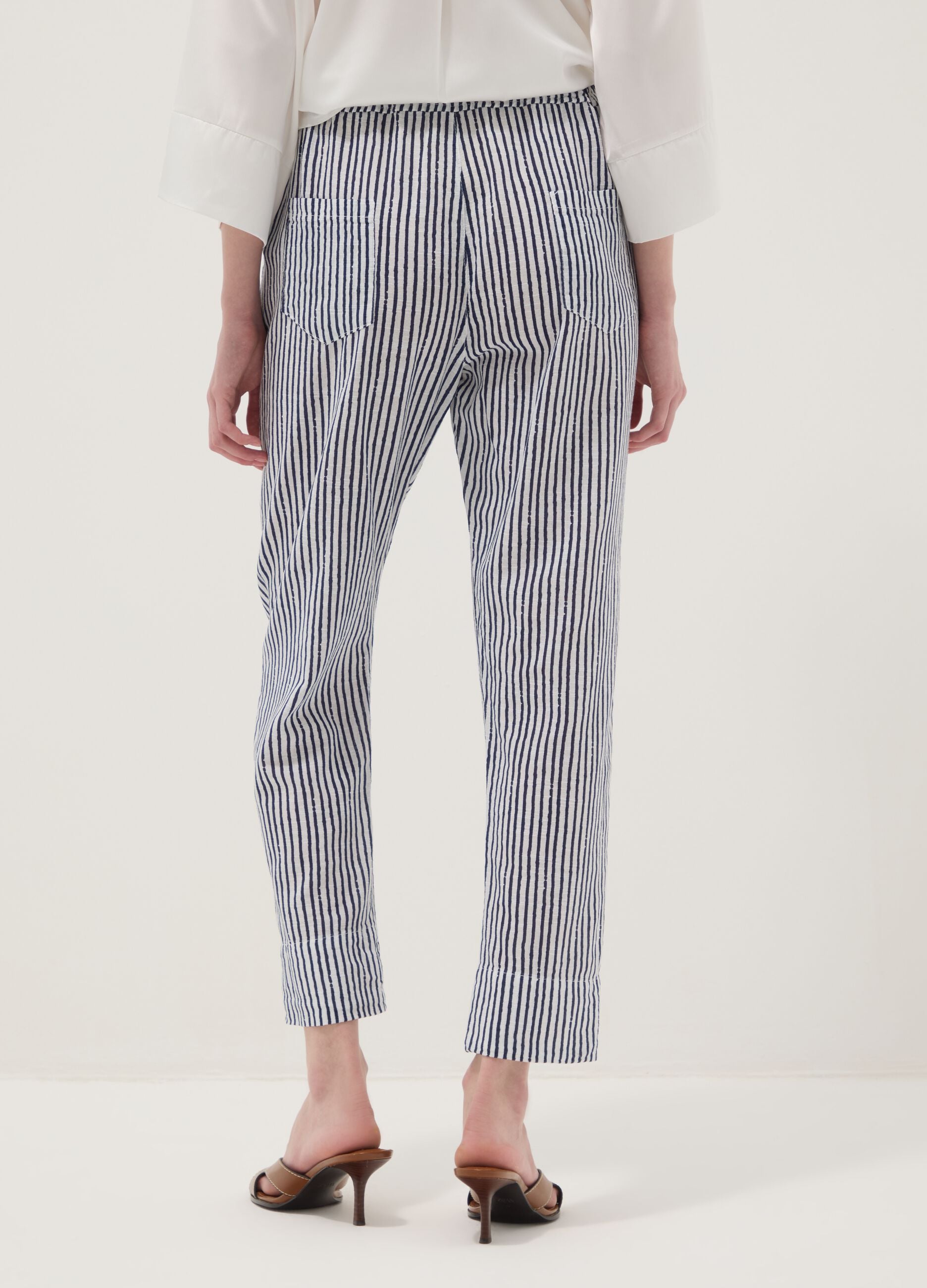 Blue striped pure cotton regular-fit trousers