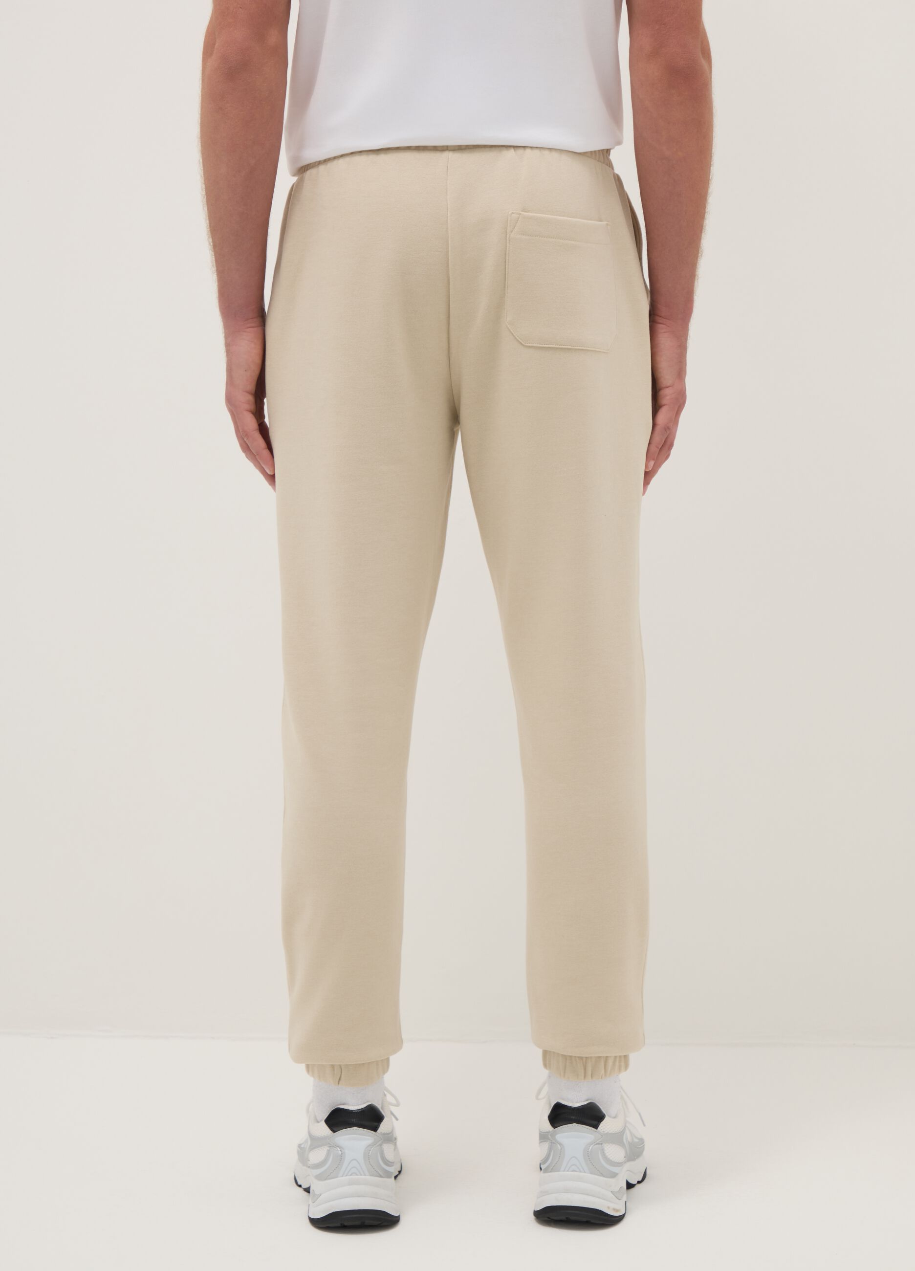Beige cotton blend jogger trousers regular fit