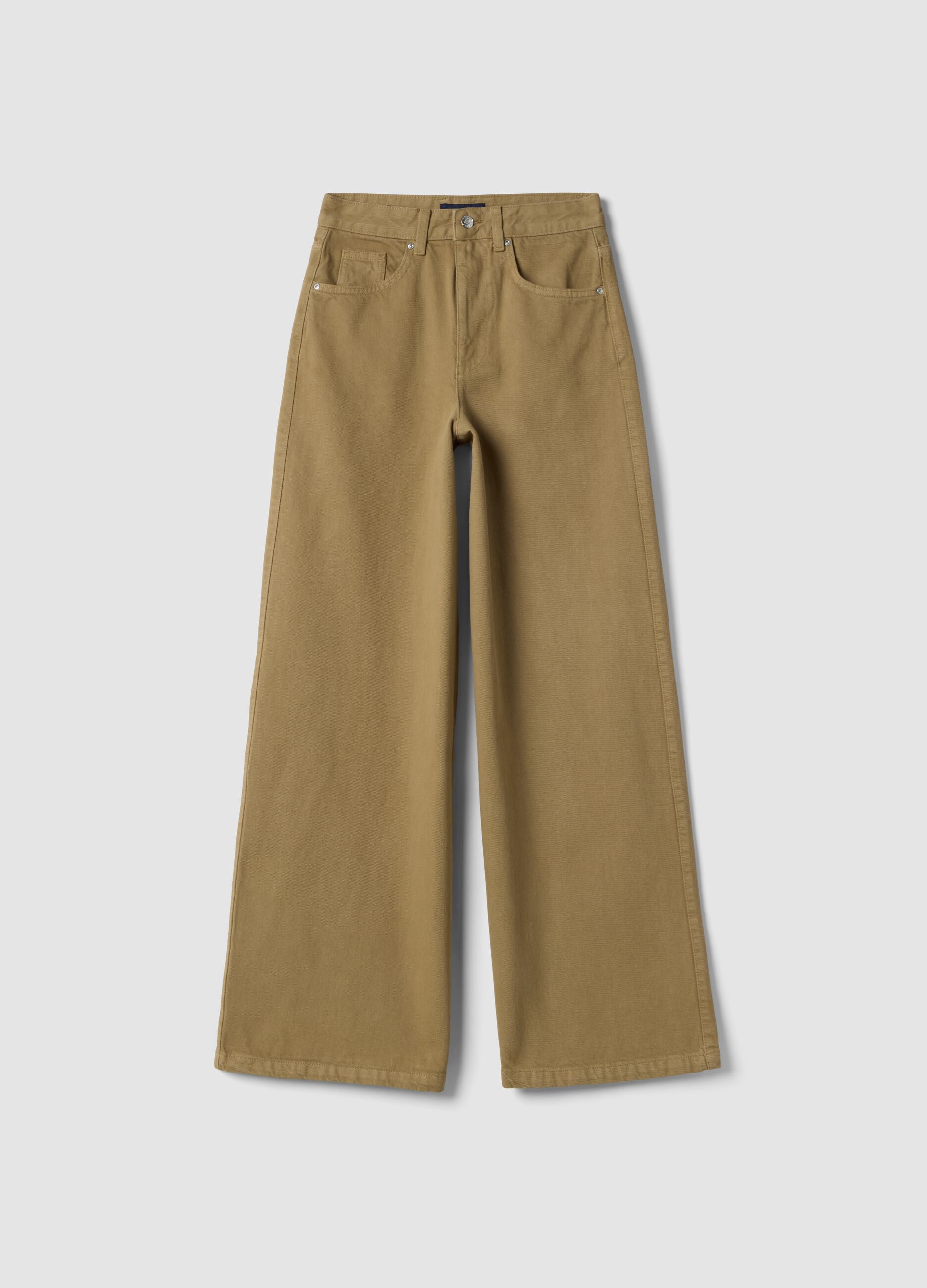 Beige wide-leg denim cotton jeans