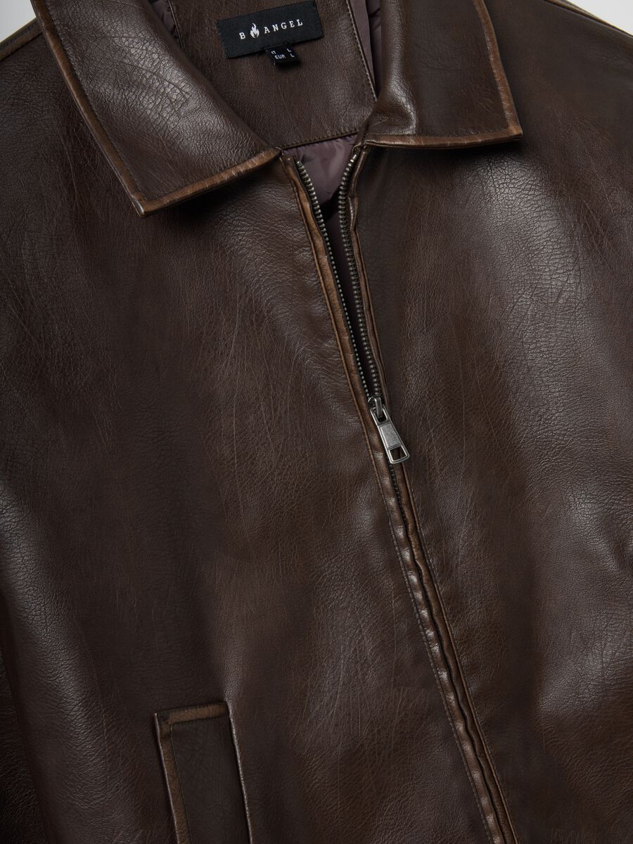 Brown padded oversized jacket with zip_5