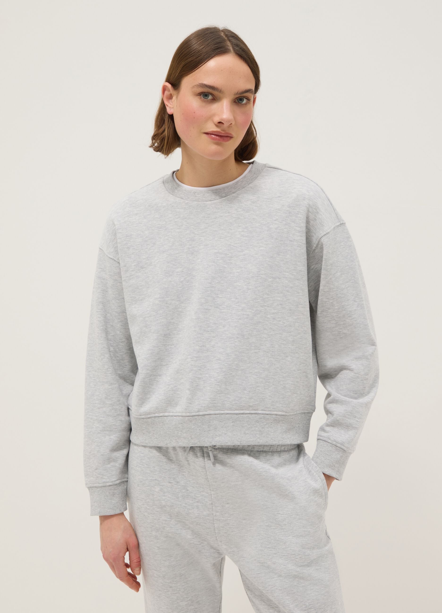 Brown cotton blend regular fit sweatshirt with crew neck