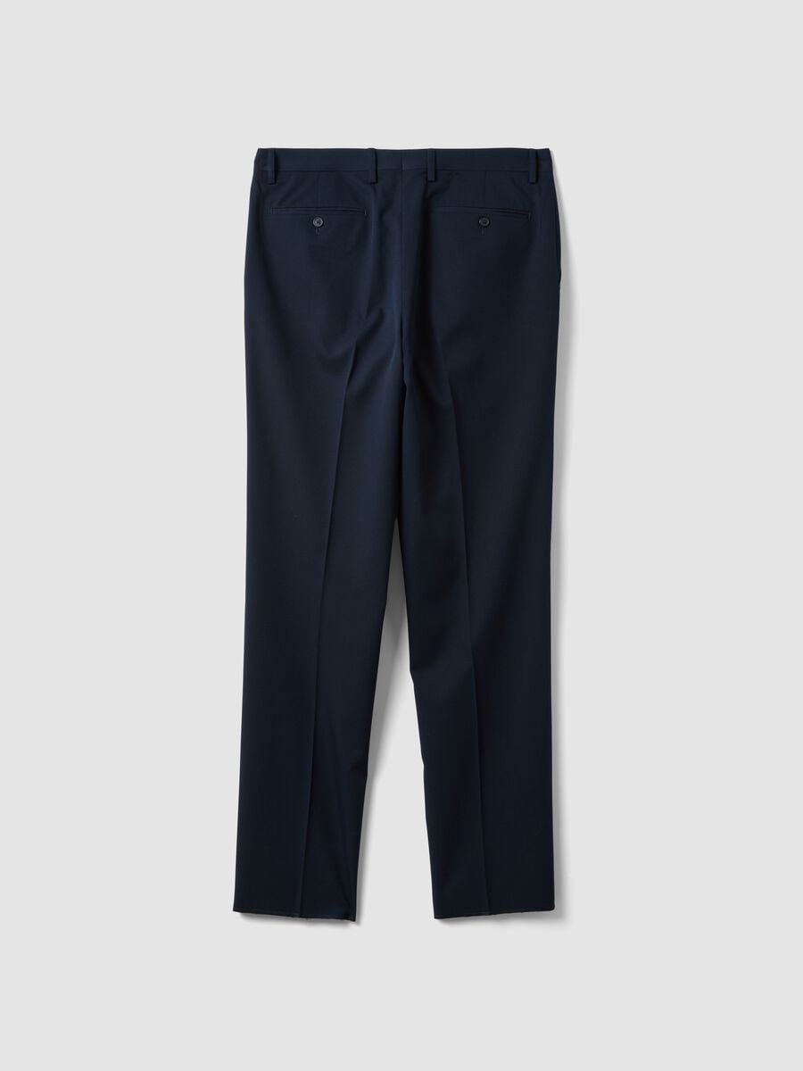 Blue formal regular-fit stretch viscose trousers_2
