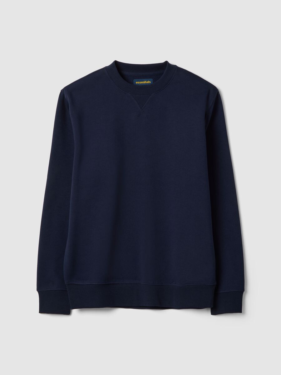 Felpa girocollo in misto cotone blu regular fit_0