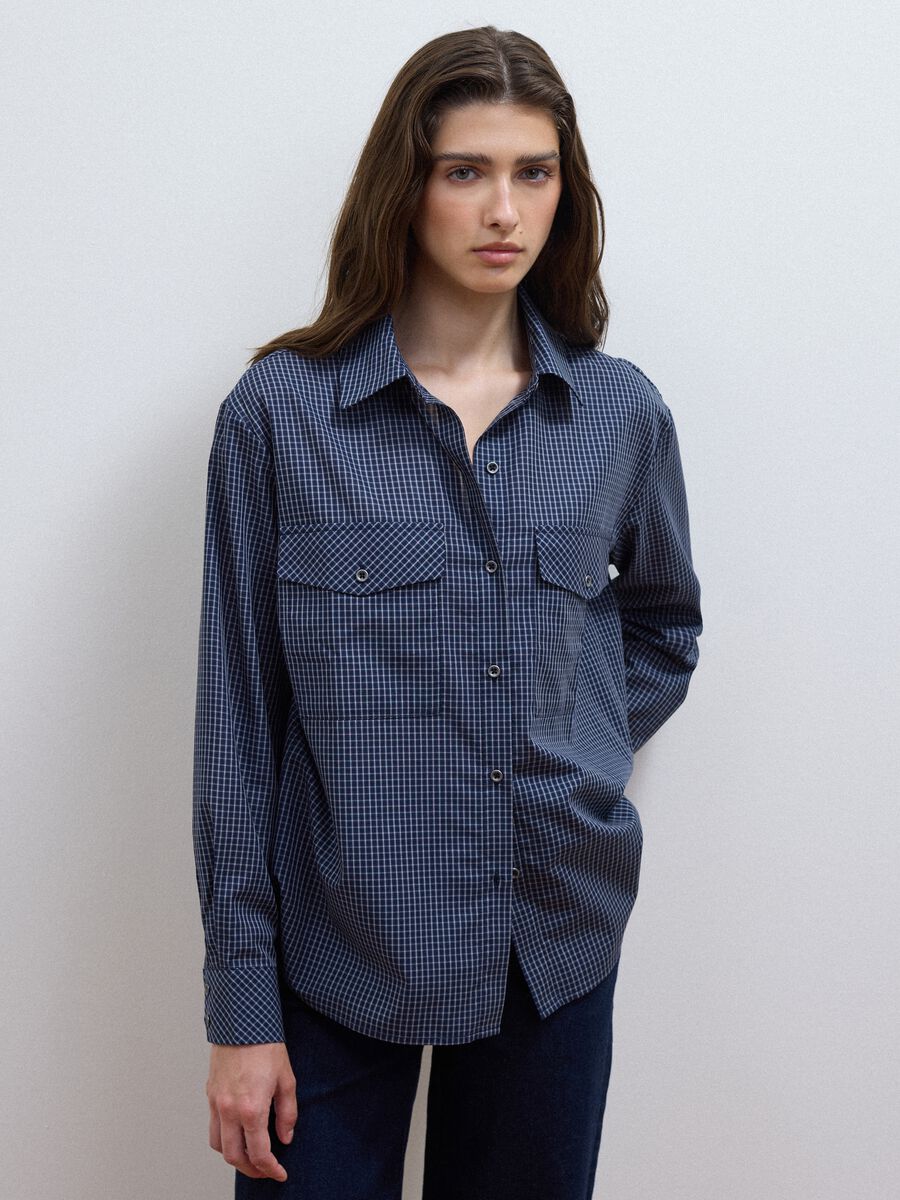 Camicia blu in misto cotone e lyocell a quadretti regular fit_2