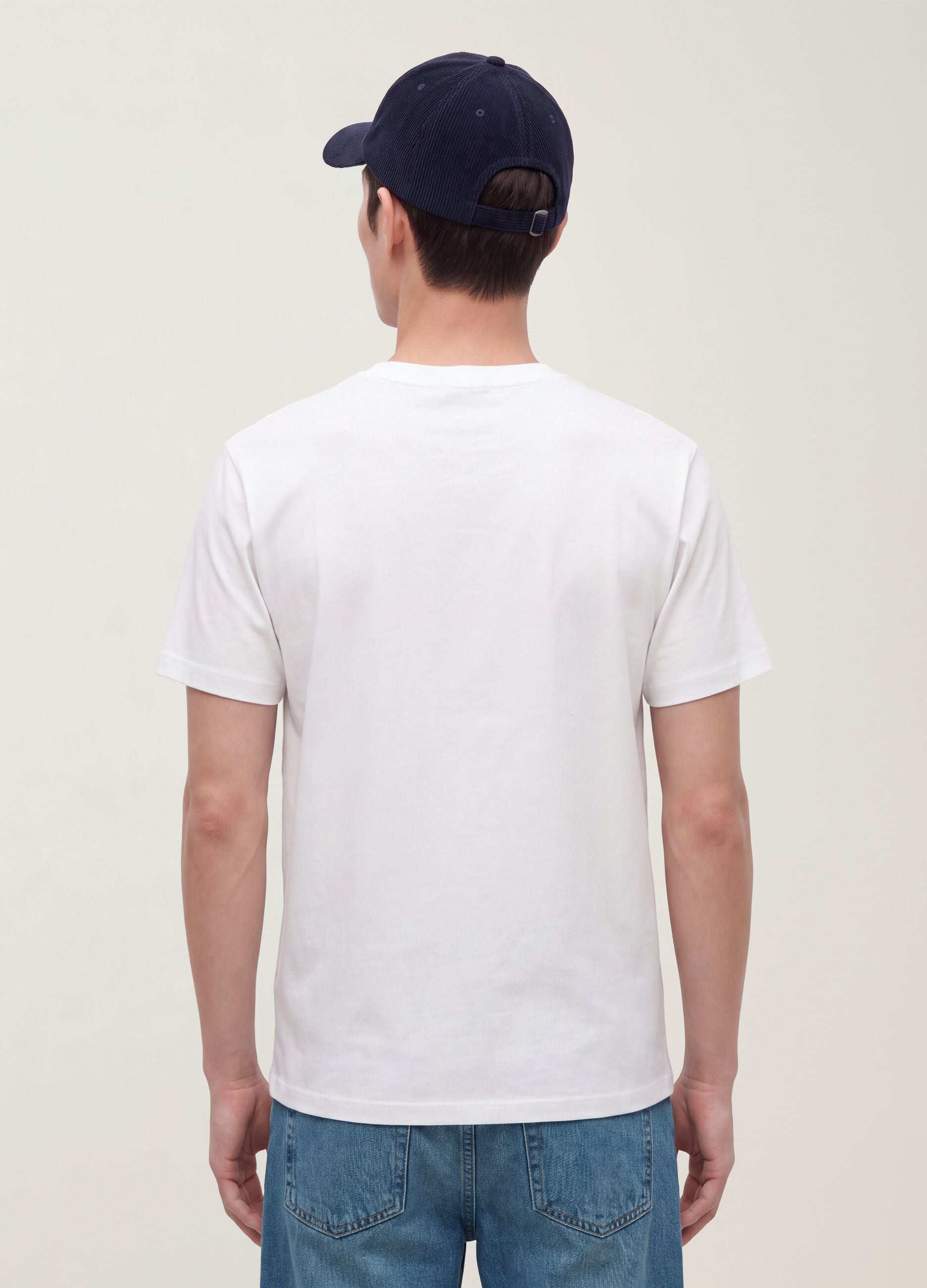 White mercerised pure cotton crew-neck T-shirt, regular fit