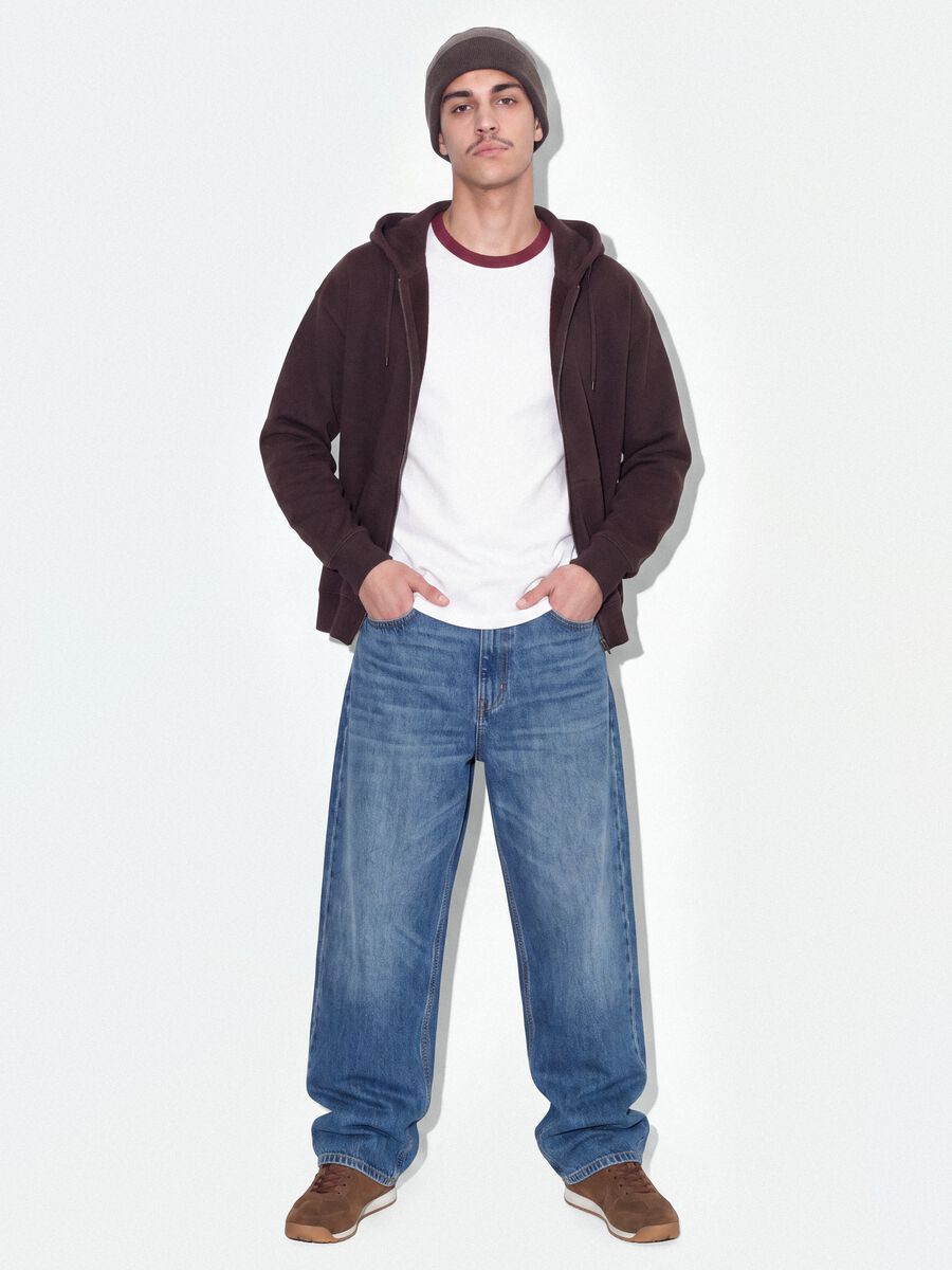 Blue denim jeans in pure cotton, loose fit_0
