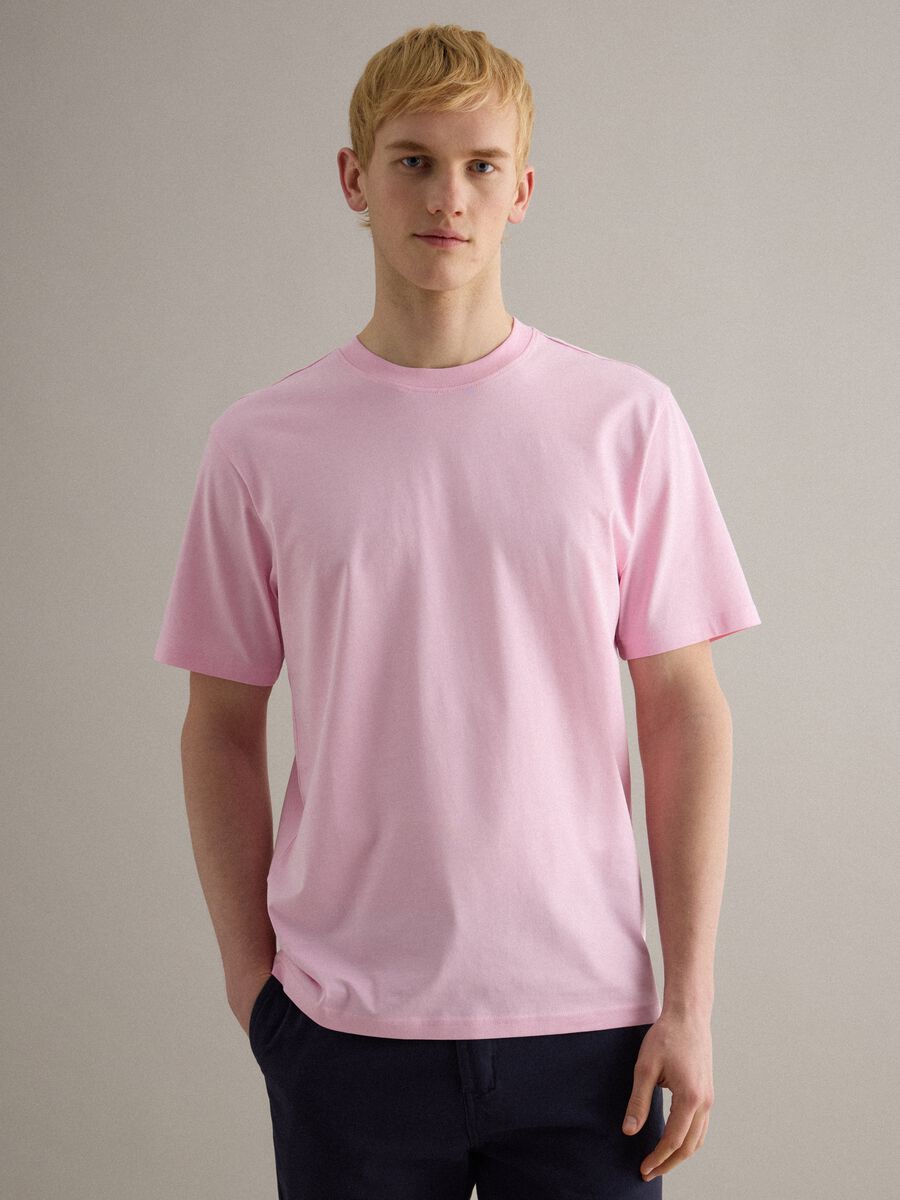 Pink pure cotton crew neck t-shirt with relaxed fit_0