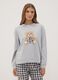 Grey marl pyjamas in organic cotton and viscose blend with crew neck_1