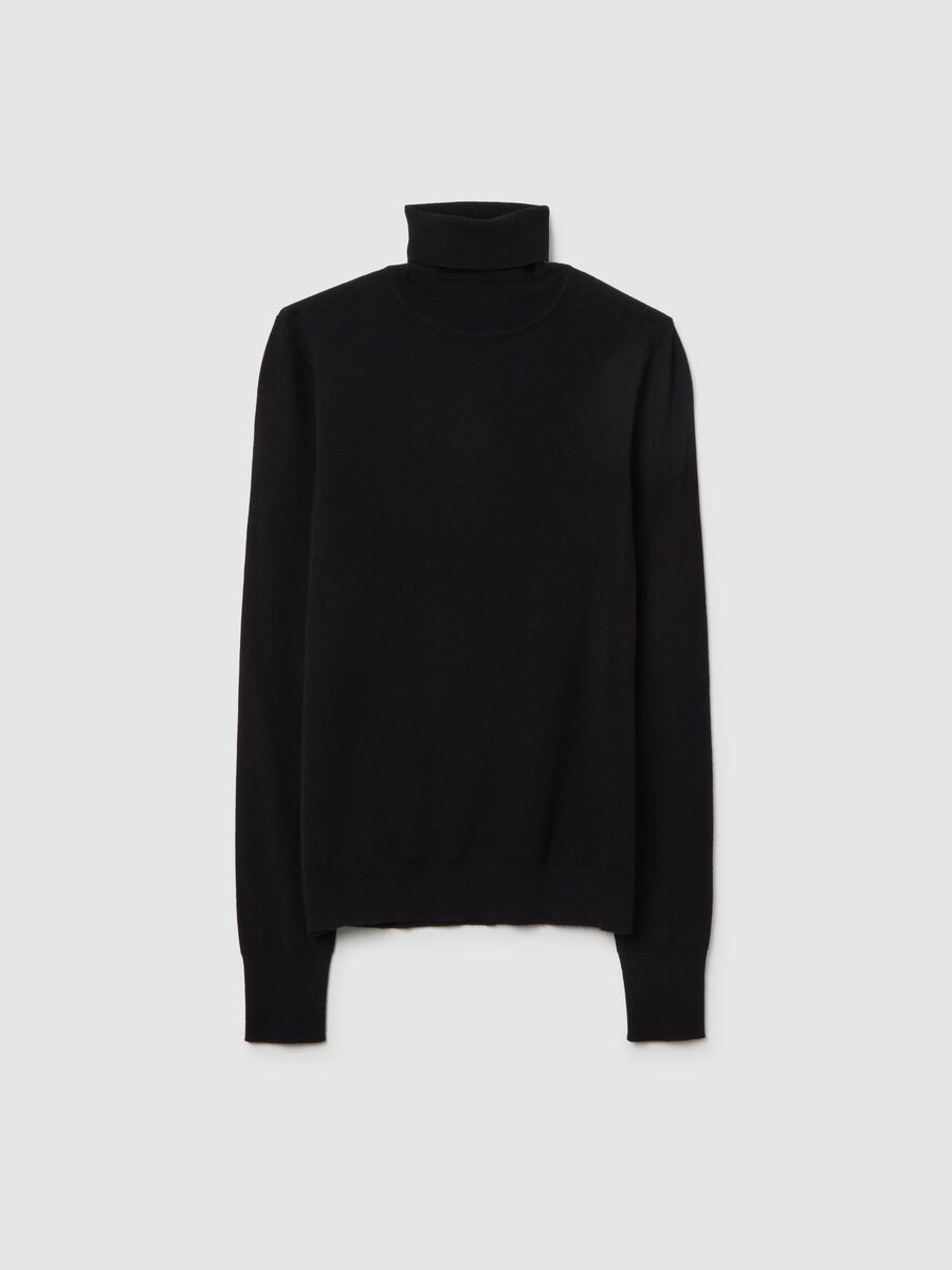 Regular fit black ribbed turtleneck sweater_4