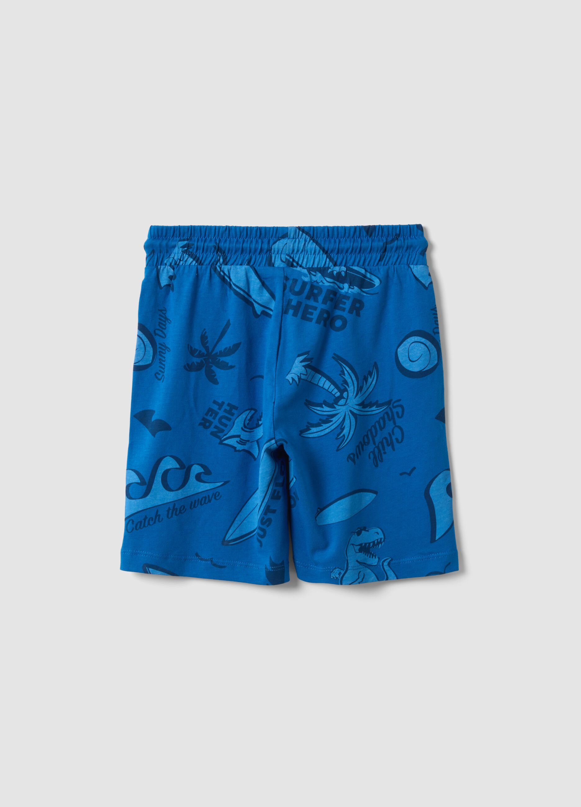 Blue pure cotton shorts with all-over print