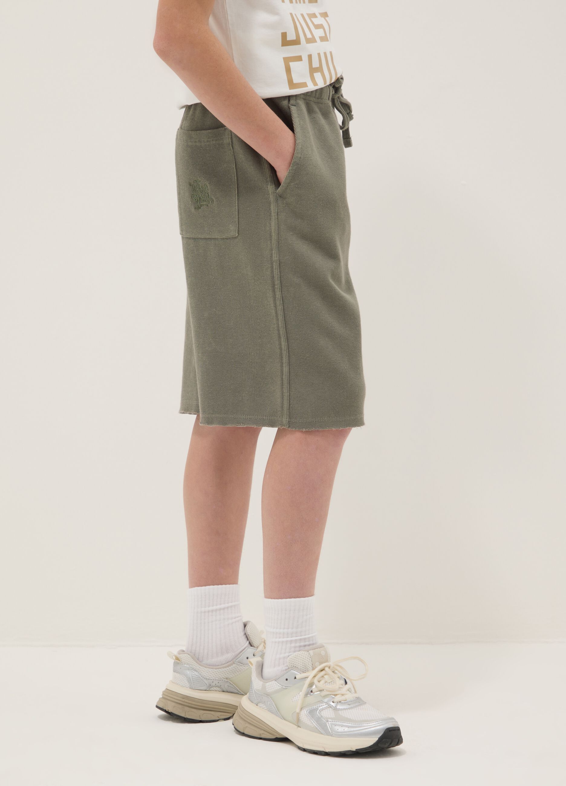 Boys&rsquo; green cotton-blend shorts, oversized fit
