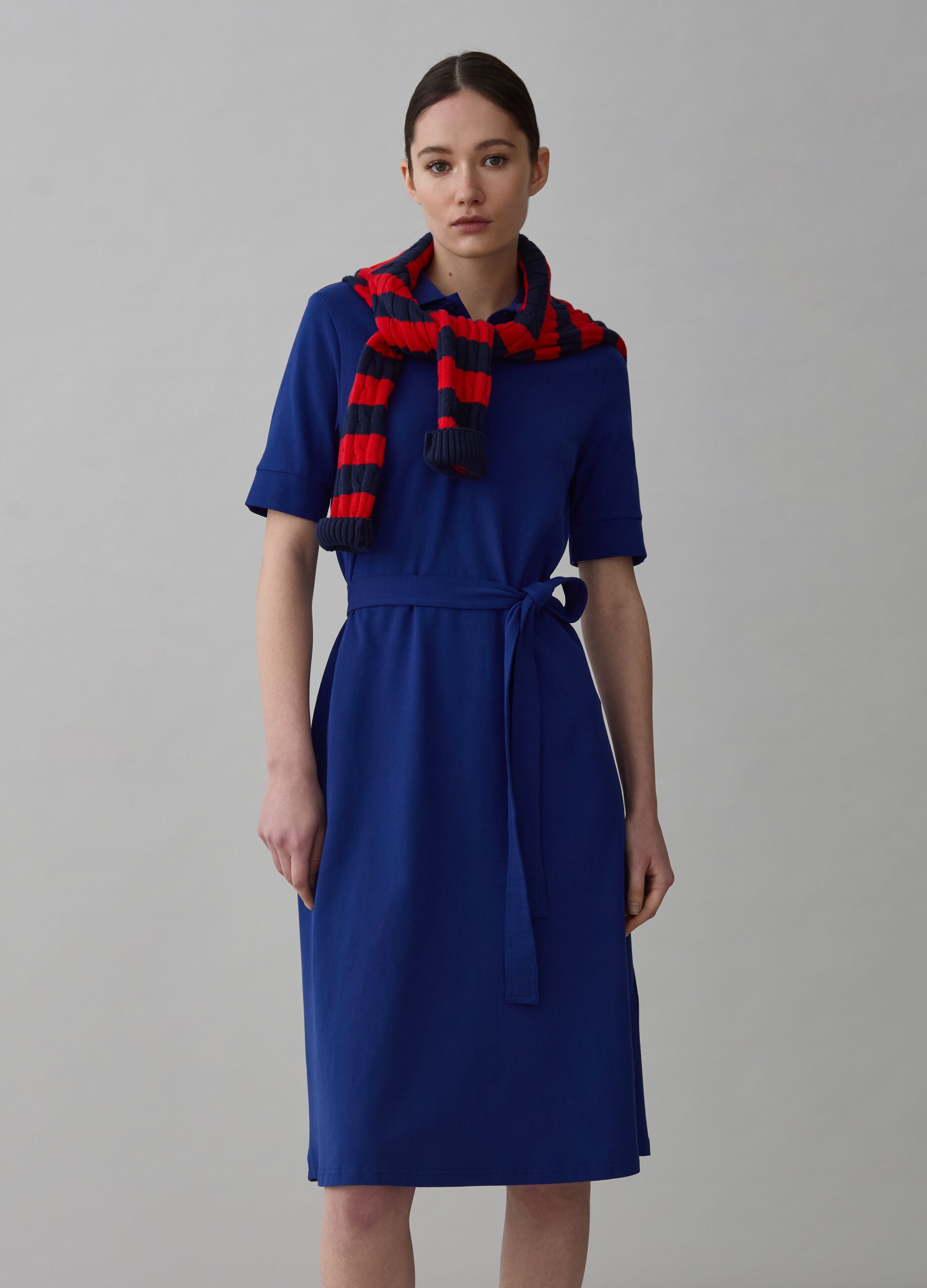 PIOMBO Woman's Navy Blue Polo shirt dress in piquet with belt | OVS