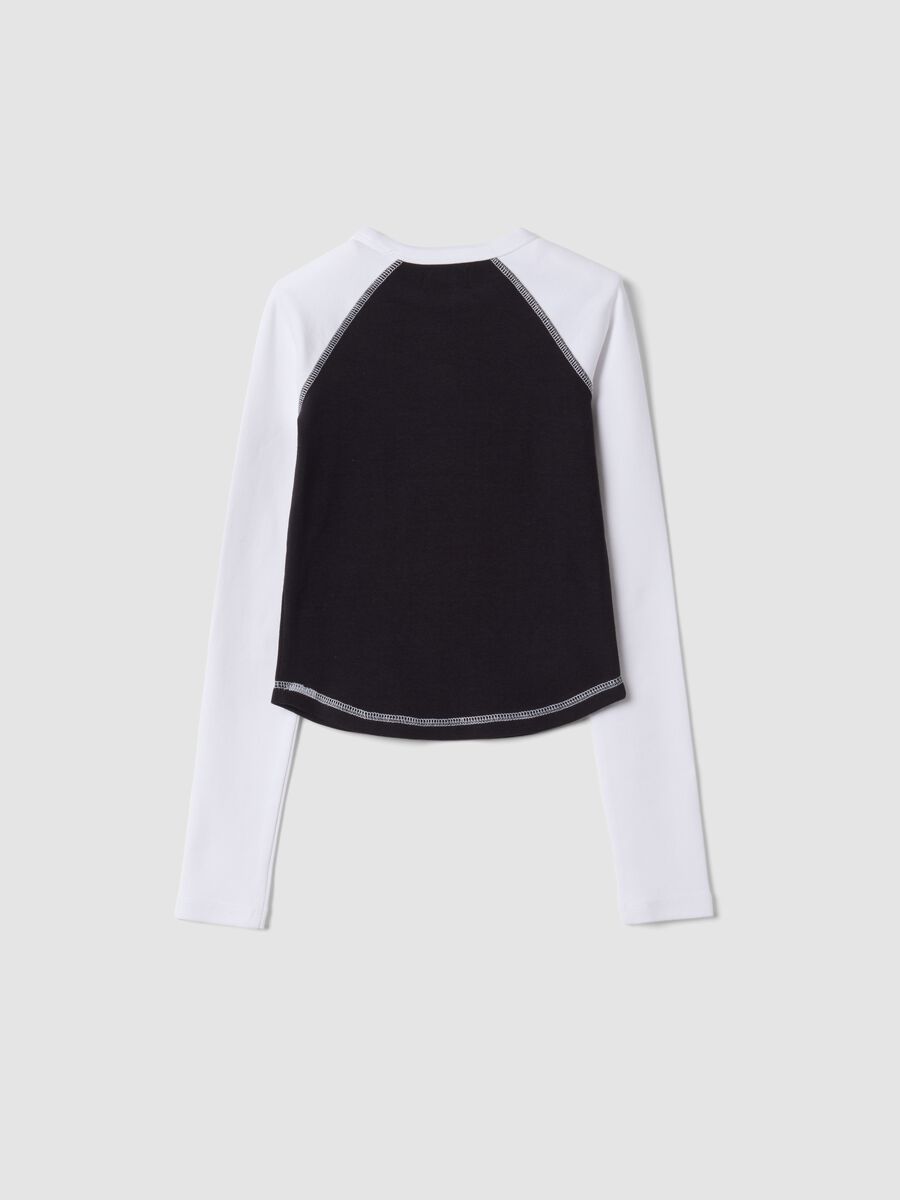 T-shirt blu in cotone elasticizzato con collo a costine_5