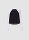 T-shirt blu in cotone elasticizzato con collo a costine_5
