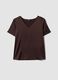 Brown satin V-neck stretch blouse, regular fit_4
