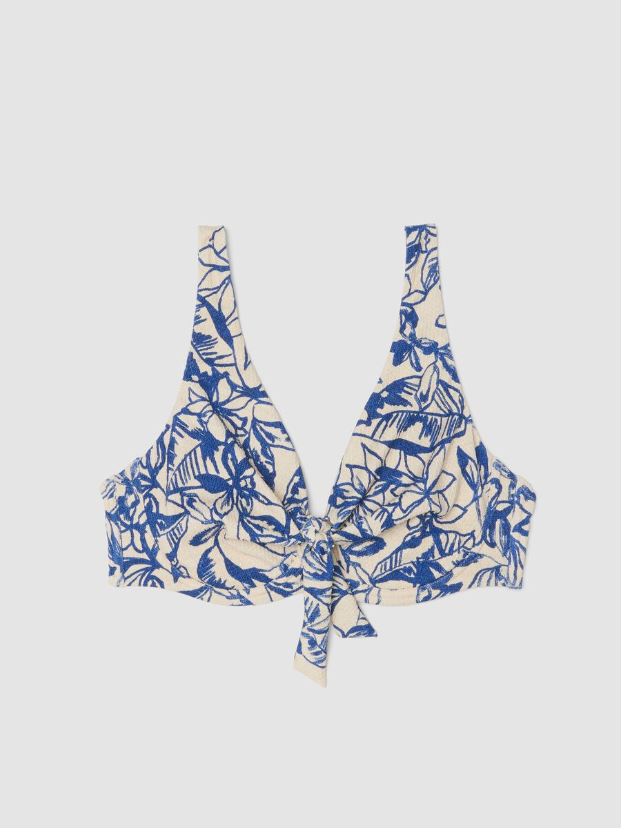 Blue floral stretch-fabric triangle bikini top_4