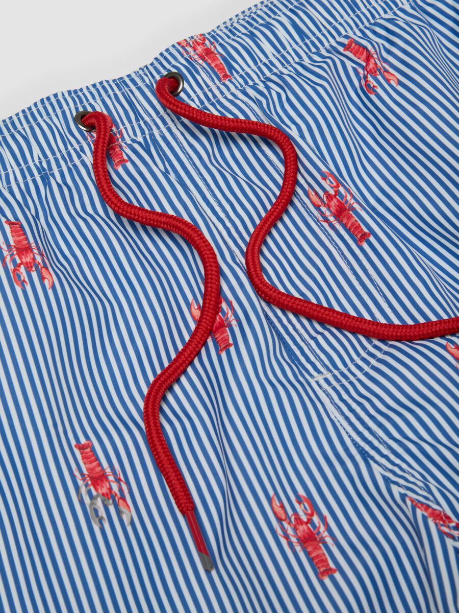 Blue striped swim shorts with lobster print_1